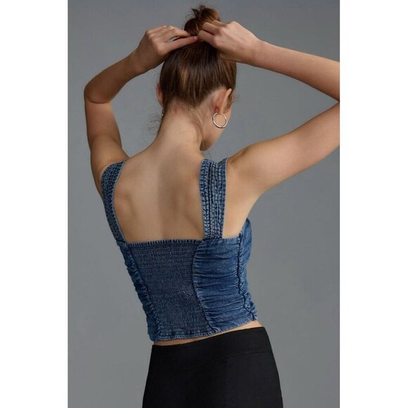 Anthropologie Pilcro Ruched Square-Neck Top Denim Tank Top Size XSP. EUC - Picture 2 of 10